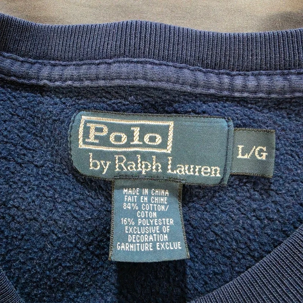Polo Ralph Lauren Mens Navy Blue Crewneck Sweatshirt Red Pony Logo Sz L Vtg Y2K